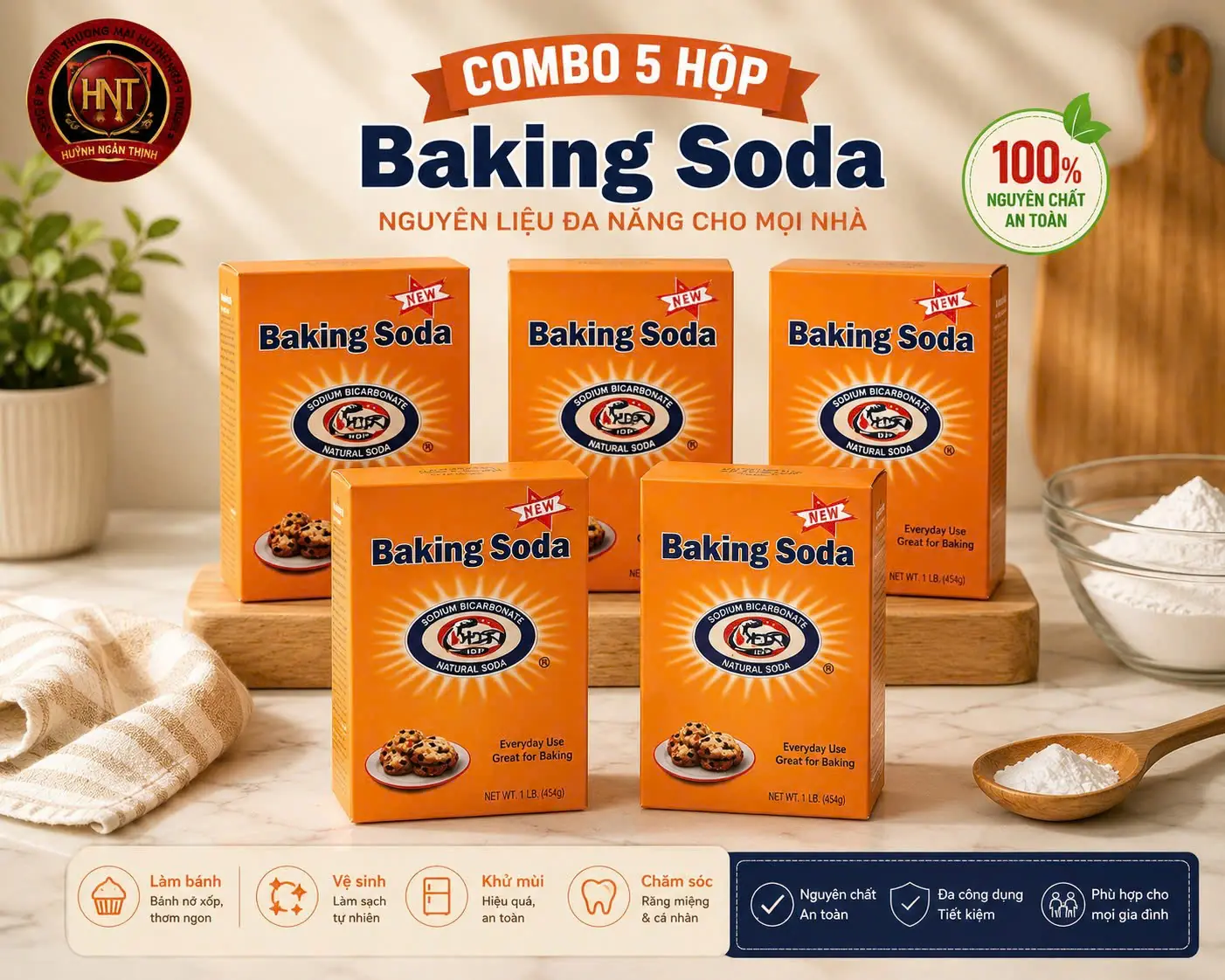 Combo 5 hộp Baking soda hộp 454g
