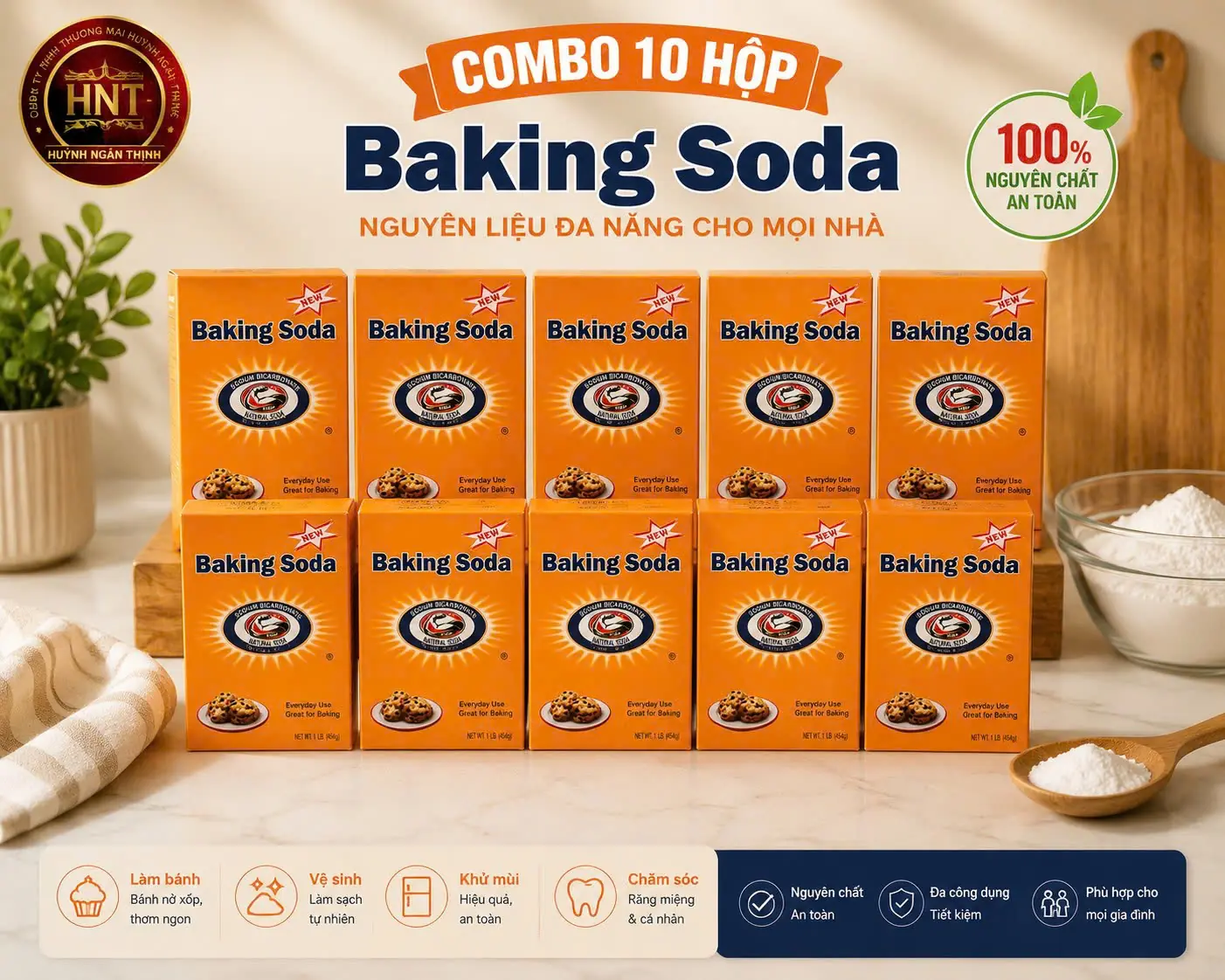 Combo 10 hộp Baking soda hộp 454g